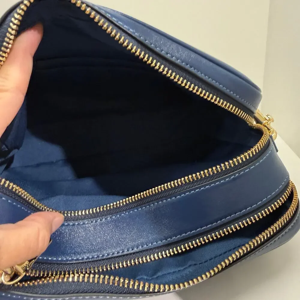 NEW‼️Coach Carey Crossbody Bag CEB28 crinkle leather/Gold/Deep Blue